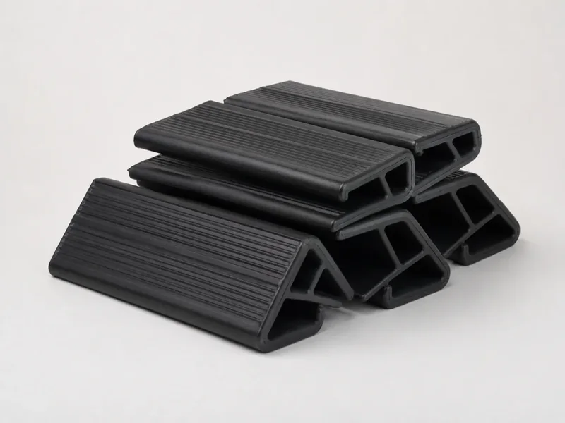 Stacked black edge protectors in studio product photo