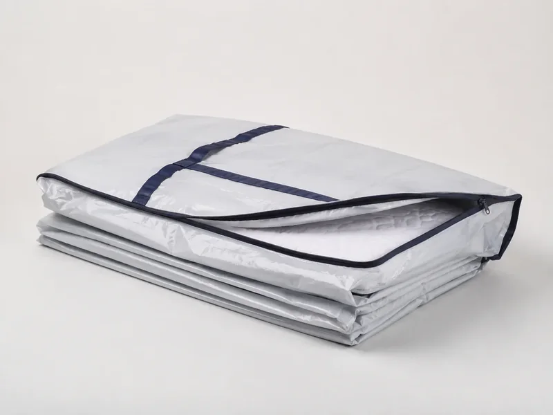 Folded mattress cover bag in studio product photo