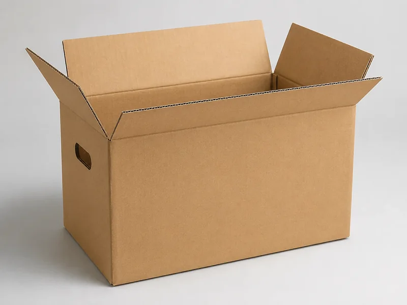 Brown moving box shown as a realistic illustrative studio image